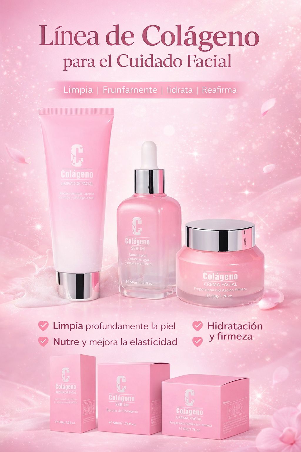 Set Facial Colágeno 3 Piezas Antiarrugas - Vida Essencial